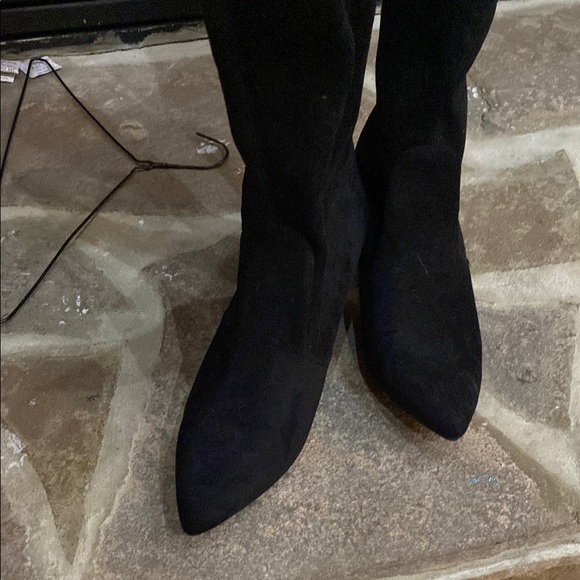 Black Over-the-Knee Women's heel Boots faux suede new pointed toe - Picture 2 of 8